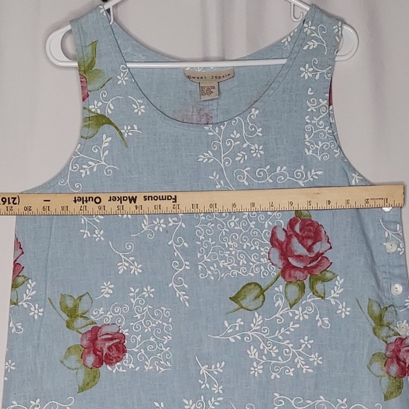 Sweet Jessie Dress Large Maxi Sleeveless Linen Shift Blue Floral Vintage 90s Y2K - Picture 5 of 9